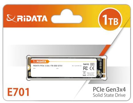 Ridata 1 To M.2 PCIe Gen3.0x4 NVMe SSD - E701 - Vitesses de lecture/écriture jusqu'à 1 800 Mo/s