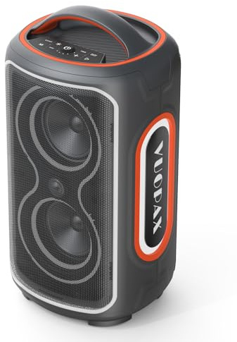 VUOPAX Cassa Bluetooth Potente Portatile, 200 W di Picco, 24 Ore, IP65 | Bluetooth 5.4, luci RGB, TWS e ingressi USB/TF/AUX/MIC, ideale per feste, campeggio, spiaggia e piscina.