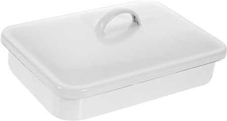 TOYANDONA Thickened White Enamel Bake Pan Multi-Functional Oven Tray for Baking Roasting Scratch-Resistant Food Plate with Glossy Surface Fast Heat Conduction for Family Dinners and Desserts