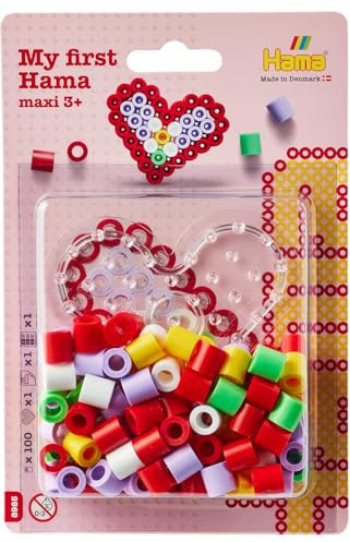 Hama Perlen 8985 Maxi Bügelperlen kleine Blister Packung mit ca. 100 Bastelperlen mit Durchmesser 10 mm, Motiv Herz, kreativer Bastelspaß für Groß und Klein