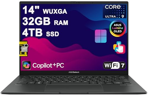ASUS Zenbook 14 Laptop 14 WUXGA OLED Touch (100% DCI-P3, 500nits HDR) Intel 16-core Ultra 9 285H (GPU Up to 77 Tops) 32GB DDR5 4TB SSD for Designer Business Professional Win11 ICP Hub w/Copilot AI