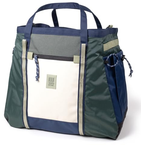 Topo Designs Mountain Gear Bag, Enormous Tote Style Free Standing Bag, Recycled Nylon, Abrasion Resistant (Forest/Bone White)