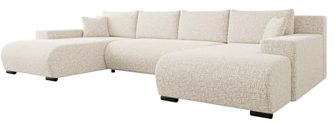 Mirjan24 Ecksofa Nojan, Eckcouch Couch mit Schlaffunktion und Bettkasten, Wohnlandschaft in U-Form, Komfortables Sofa mit Zwei Ottomane (Bella 05)