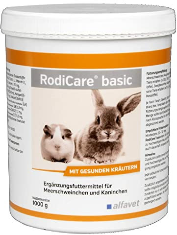 Alfavet RodiCare Basic, Kräuterpellets, rohfaserreich, Ergänzungsfuttermittel für Meerschweinchen und Kaninchen, 1000g Dose
