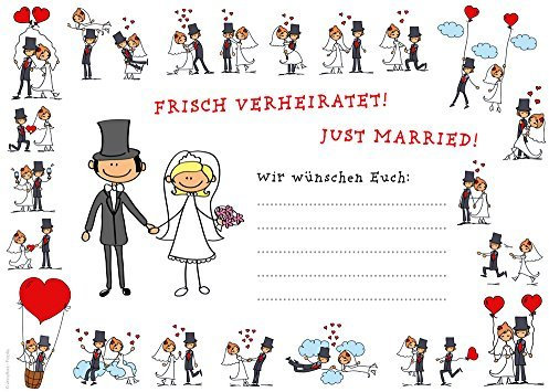 Edition Colibri 55 Ballonflugkarten LUSTIGES BRAUTPAAR für die Hochzeit/Ballonflugkarten Hochzeit, extra leicht, wetterfest, bereits vorgelocht (Set 1)