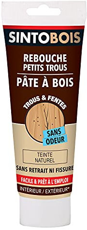SINTOBOIS - Rebouche Petits Trous - Pâte à Bois Sans Odeur - Prêt à l'Emploi - Sans Solvant - Sec en 4h - Intérieur et Extérieur - Ne se Rétracte pas - Ton Naturel - Technique Professionnelle - 250 g