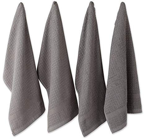 DII Basic Terry Collection Waffle Dishtowel Set, 15x26, Solid Gray, 4 Piece