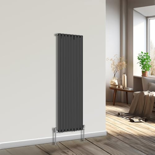 NRG Vertical Designer Radiator Oval Single Panel Central Heating Black 1600mmx472mm