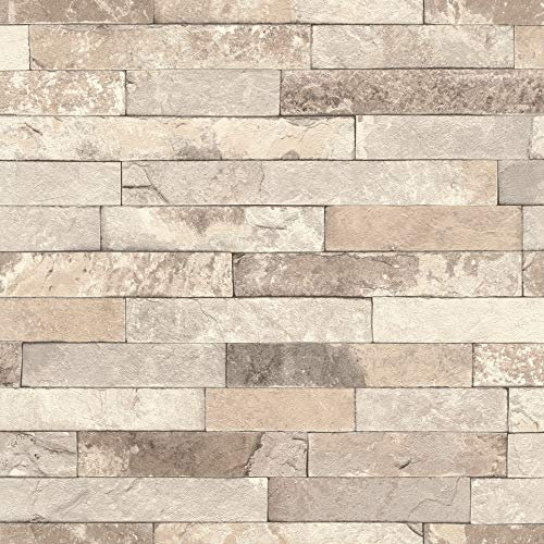 Rasch Tapeten 475159 Vliestapete in Heller Stein-Optik – 10,05m x 53cm (L x B) Vlies Tapete Rasch Kollektion Factory III, Beige, 10,05 x 0,53