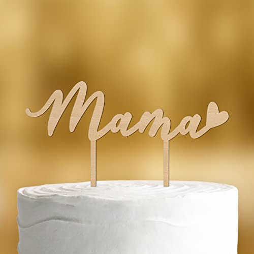 Cake Topper Mama [mit Herz] - Holz 4mm- für die Muttertagstorte - Tortendeko Mutter-Tag Geschenke für Mama Geschenkideen Beste Mama Tortenaufleger Mutter-Tag Tortendeko Geburtstag