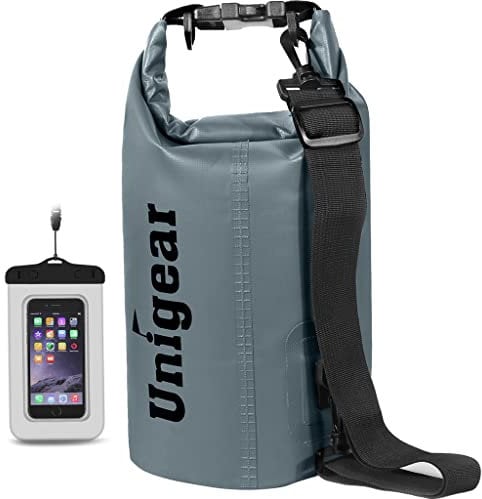 Unigear 5L/10L/20L/30L/40L Dry Bag Sack with Waterproof Phone Case and Long Adjustable Shoulder Strap for Boating, Kayaking, Fishing, Rafting, Swimming, Camping and Snowboarding (Grey, 10L)
