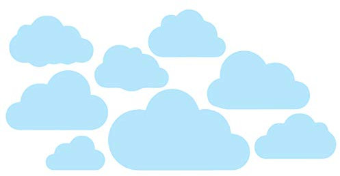 8 Wolken Set XL - Größte 52x30cm - Kleinste 22x13cm Wolke Wandtattoo Wandaufkleber Sticker Aufkleber Wölkchen Himmel (Babyblau)