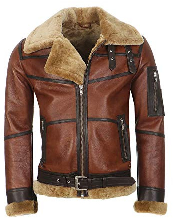 Hollert Herren Bomberjacke B16 Rocky Sylvester Style Winterjacke 100% Merino Felljacke Lederjacke Fliegerjacke