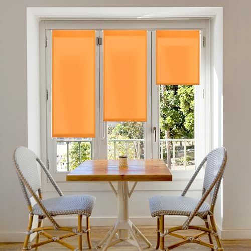 Blindecor Aure | Tenda a rullo traslucida tinta unita senza perforazione - Arancia, 37 x 180 cm (Larghezza x Altezza) | Dimensioni del tessuto 34 x 175 cm | Tende per interni senza attrezzi