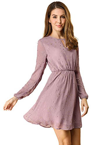 Allegra K Damen A Linie V-Ausschnitt Metalic Stern Minikleid Kleid Lila S