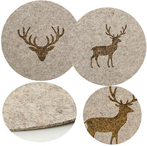 LS-LebenStil 2X Tischset Platzset Hirsch Filz Braun Rund Platzdeckchen Platzmatte Motiv