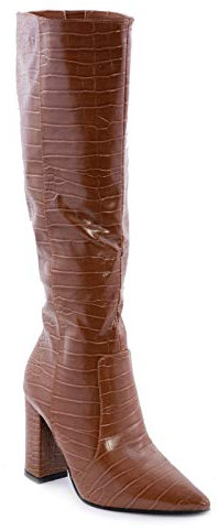 Toocool - Stivali Donna Scarpe a Punta Coccodrillo Ginocchio Tacchi Alti X8062 [39,Camel]