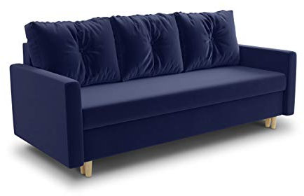 Schlafsofa Rico - Couch mit Schlaffunktion Sofa mit Bettkasten Bettfunktion Bettsofa Skandinavisch Polstergarnitur Bonell-Ferderkern Velours (Dunkelblau (Kronos 09))