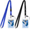 Wisdompro 2 Porte Badge Plastique Vertical Double Face, avec Lanière de cou, 50,8cm, Étanche avec fermeture éclair - Noir/Bleu