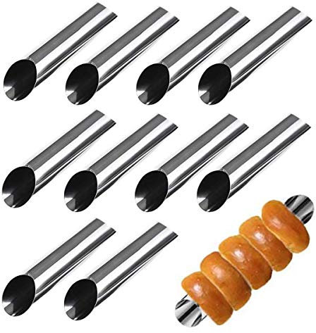 10 Stück Edelstahl Cannoli Form Röhren Set - Große Croissant Konische Spirale Sahnerollen Hörnchen Schillerlockenform - Auch für Croissant Shell Cream Roll - Kuchen Gebäck Backzubehör