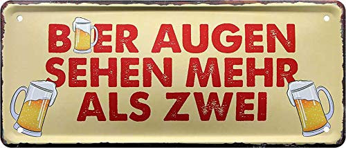 Blechschilder Lustige Bier Trink Sprüche Deko Schild Bar Theke Pub Metallschild Saufen Witziges Geschenk zum Geburtstag oder Weihnachten 28x12 cm (Bier Augen)
