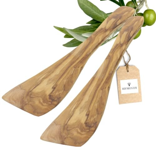 2x HOFMEISTER® Pfannenwender mit geschwungenem Kopf und typischer Olivenholz-Maserung, hergestellt in Handarbeit Familienbetrieben, 25 cm