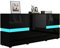 Senvoziii Sideboard Kommode in Hochglanz Schwarz Highboard Anrichte Standschrank mit 2 Türen 4 Schubladen und LED Beleuchtung 177 cm