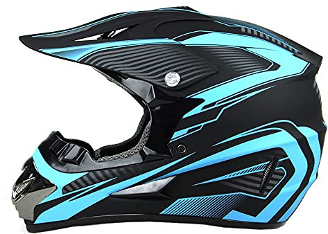 Woljay Motorrad Motocross Offroad Integralhelm Helm Kreuz E-Bike UTV Dreckiges Fahrrad Downhill DH Rennen - 3 Geschenk (Klein, Blau)
