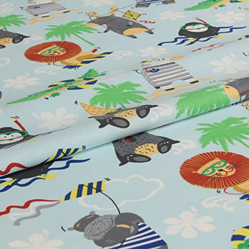 Stoff Meterware Kinderstoff Baumwollstoff Baumwolle - 1 Meter, Nähen, Bettwäsche, Kinder, Baby, Jungen, Mädchen, Bekleidung, Deko (Strand Tiere Blau)