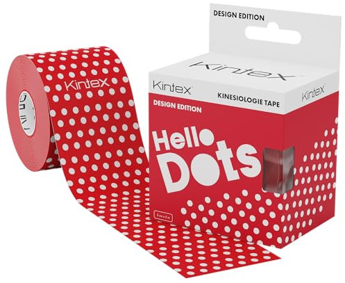 Kintex Kinesiologie Tape Design Edition, 5 cm x 5 m, hautfreundliches & wasserfestes Kinesiologie Tape, Physio Tape, Medizinisches Tape, Sporttape (Hello Dots Red)