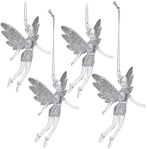 COM-FOUR® 4X Christbaumschmuck Fee - Weihnachtsdeko in festlichen Farben - Glitzernde Anhänger für das Weihnachtsfest (silberfarben - Fee)