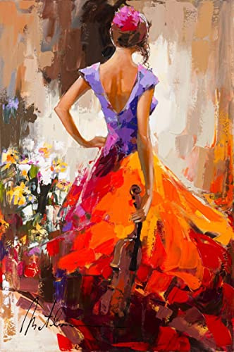 Kuingbhn Abstrakte Wandkunst Leinwand Gemälde Flamenco Tänzerin Helle Farbe Stil Poster und Drucke für Schlafzimmer Wohnkultur Bilder 70x100cm Rahmenlos