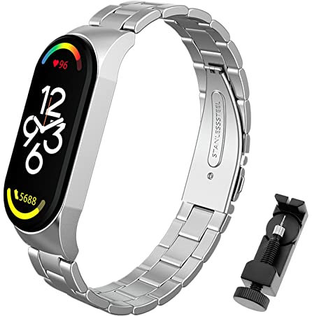 BDIG Cinturino Compatibile per Xiaomi Mi Band 7 Cinturini Metallo Mi Band 7 in Acciaio Inossidabile di Ricambio Braccialetto da Polso Sostitutivo Bracciale per Xiaomi Mi Smart Band 7