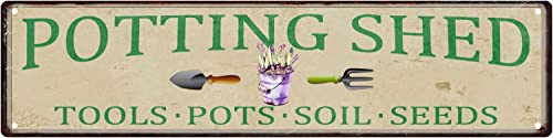 XBGJMY Potting Shed Metal Tin Sign Garden Flowers Funny Vintage Slim Street Tin Signs 16 x 4 Inch Wall Art Decor Iron Poster for Home Farmhouse Bar Cafe Garage Rusitc Indoor Outdoor Gifts