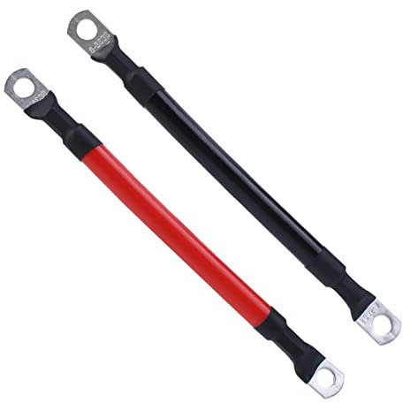 2 Pcs Onduleur Batterie Câble - 12V 15cm 35mm² 2 AWG Cable Batterie Voiture, Bornes à Anneau Rouge et Noir Câble de Batterie, Cuivre Câbles de Batterie pour Moto, Automobile, Bateaux Marins