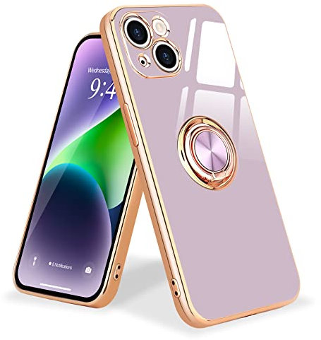 Urarssa for iPhone 14 Case Ring Holder 360 Degree Rotation Finger Magnetic Car Stand Shockproof Phone Case Cover for iPhone 14, Purple