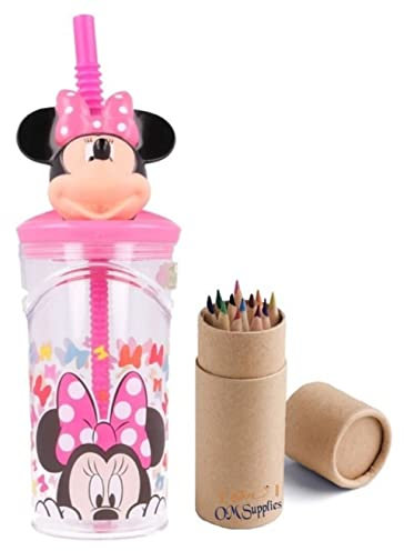 OM SUPPLIES Minnie 3D Figurine Cartoon Characters Reusable Tumbler Childrens Drinking Cup Straw 23 x 7.5 x 7.5cm (Minnie)