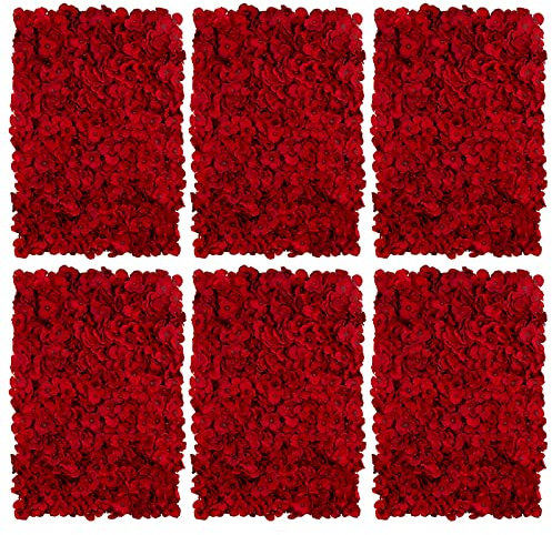 BLOSMON Fleur Artificielle Panneau Mural Decoratif 6 Pièces Rouge Hortensia Mur de Fleurs Artificielles pour Decoration Mariage Fausse Flowers Vegetal Panneau pour Décoration Salon Maison Fete Fond