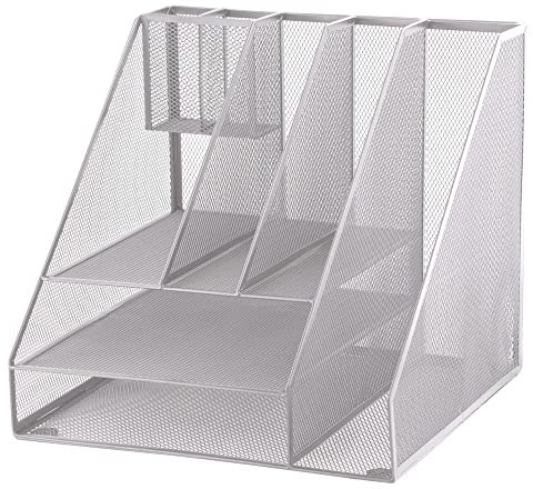 D.RECT Schreibtisch-Organizer,Silber Tisch-Organizer, Multi Funktions -Organizer, Stiftehalter, Metallgitter, 8 Fächer, Bürobedarf, für Zuhause, Büro
