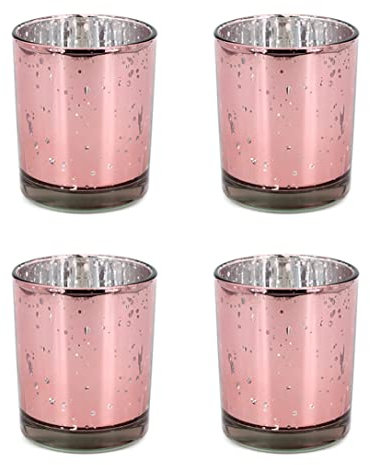 Creativery Teelichthalter Glas 6x7,2cm Set 4 Stück Teelichtgläser Windlichtglas Windlicht metallic Rosegold