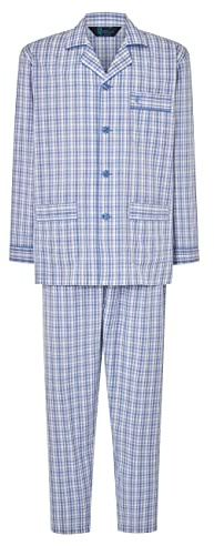 El Búho Nocturno Pigiama Uomo Lungo Cotone 100% - Popeline Set Classico Due Pezzi Giacca Maniche Lunghe Bottoni - Abbigliamento Notte Ospedale Leggero Autunno Estate Taglie Forti - Blu 2982, XXL