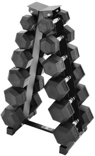 Equipped Gym - Weights Dumbbells Set With A Shaped 6 Tier Rack Stand. 5kg-30kg Pairs Cast Iron Gym Weights. Gym Equipment For Home And Commercial Use For Both Men And Women