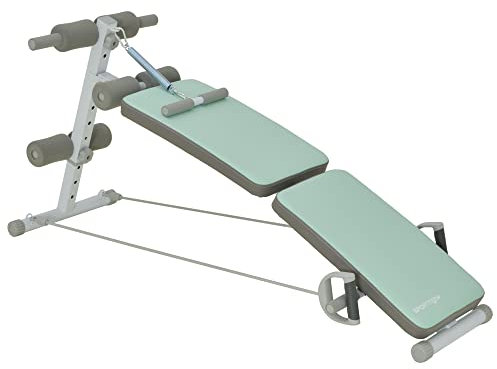 SPORTNOW Sit Up Bank Klappbarer Bauchtrainer, 5-Fach Verstellbare Trainingsbank, Rückentrainer mit Beinfixierung, Fitnessbank mit Widerstandsbänder für Ganzkörpertraining, Grün