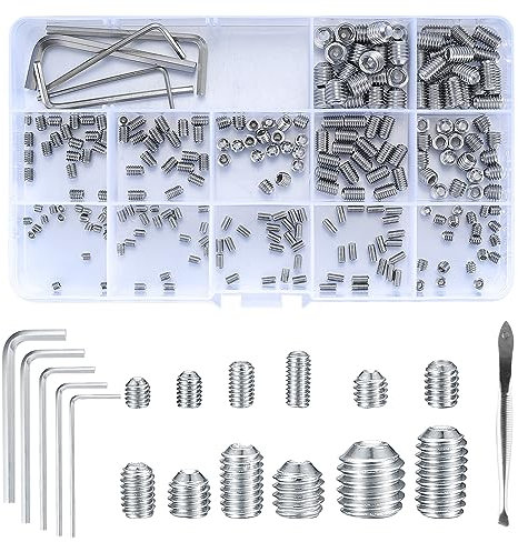 300 Stück Madenschrauben Sortiment Set, Innensechskant Gewindestifte mit Schraubenschlüssel, Edelstahl Sechskantkopf Schrauben für Türgriffe, Wasserhahn - M3/M4/M5/M6/M8