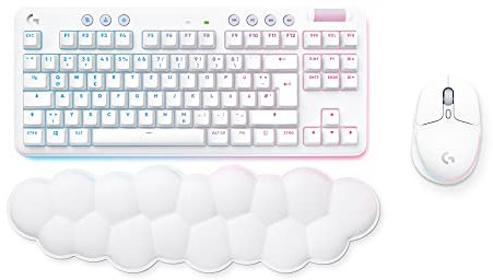 Logitech G705 Kabellose Gaming-Maus und G715 Kabellose mechanische Gaming-Tastatur und Handballenauflage – LIGHTSYNC RGB-Beleuchtung, kabellose Lightspeed Technologie – PC/Mac, Weiß