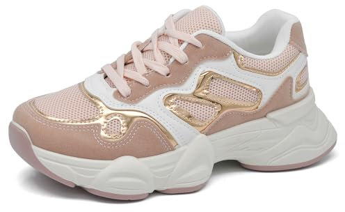 Scarpe Donna Ginnastica Clunky Sneakers Sportive Casual con Lacci Platform 1180 Rosa N.41