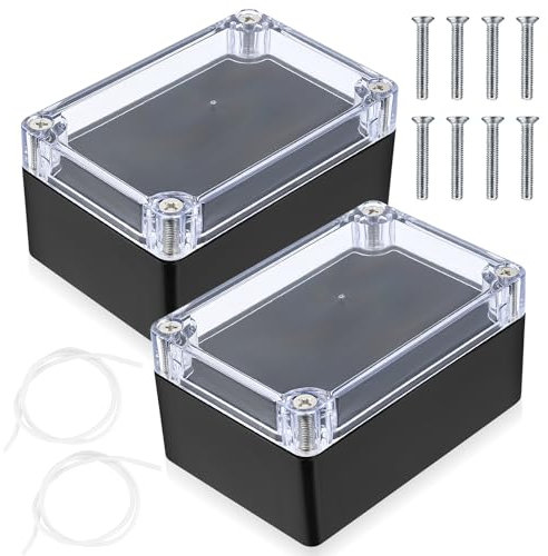 2 Piezas Cajas de Conexiones, Caja de Derivación Estanca Exterior Electricas, Cajas de Proyectos Electrónica Plástico, Conexiones Cables Electricos Estancos (100X68X50MM, negro transparente)