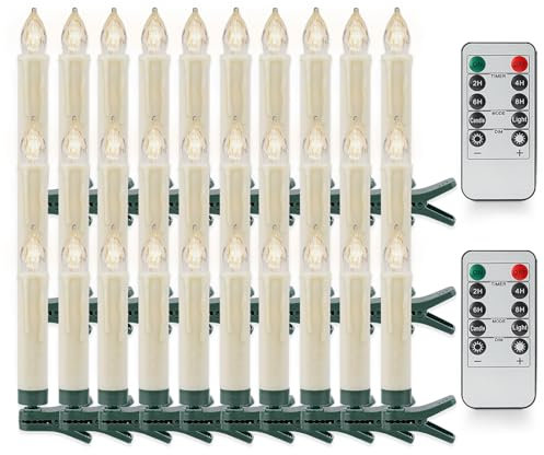Rhytsing 30er Christbaumkerzen Led Kabellos mit 2 Fernbedienungen, Lichterkette für Weihnachtsbaum mit Timer Dimmbar in Warmweiß, IP44 Spritzwassergeschützt