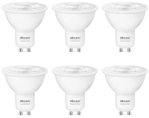 DiCUNO GU10 LED Lampe dimmbar, 4,2W ersetzt 40W, Kaltweiß 5000K, 6er Pack | GU10 Akzentbeleuchtung, 230V, 350lm, 38° Abstrahlwinkel, kein Flackern, für Einbaustrahler, Deckenleuchten, Küche, Wohnzimmer