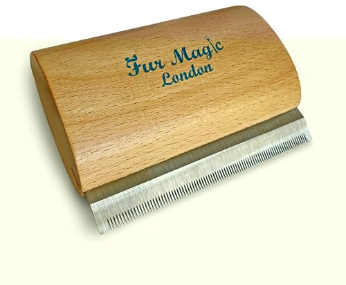 Fur Magic Wooden Deshedding Tool for Dogs & Cats, Grooming Brush, 4 Inches | Natural wooden handle, easy to use, for short and long haired pets, removes loose fur, undercoat & tangle, reduces shedding